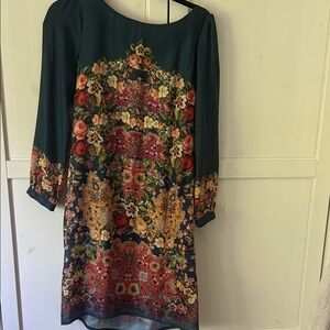 Promod Dark Green Floral Long Sleeve Dress